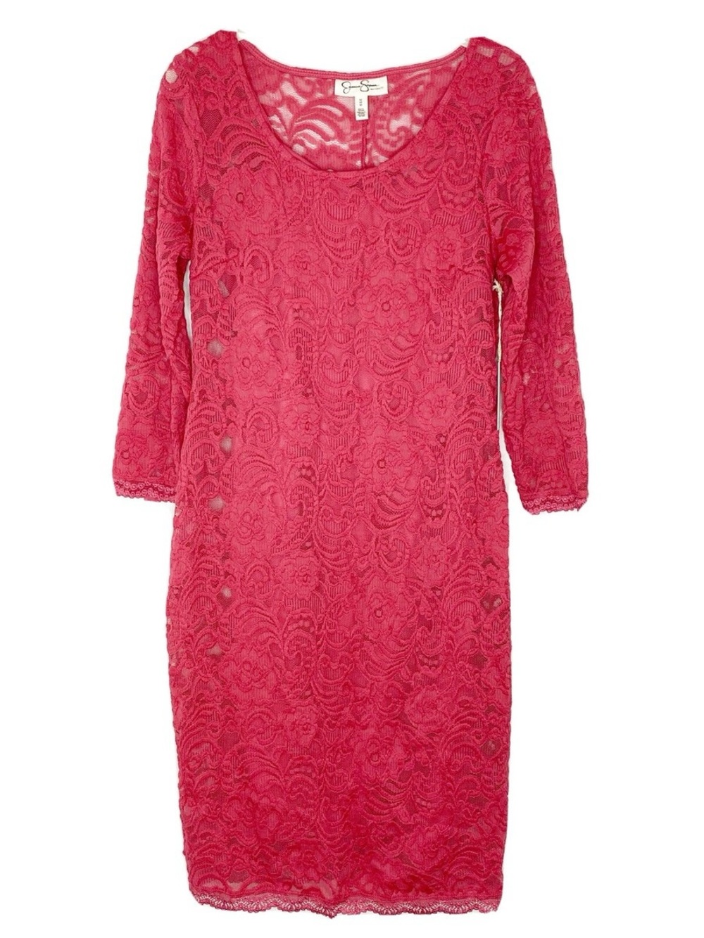Jessica Simpson Romantic Coral Lace Sheath Dress - 3/4 Sleeve
